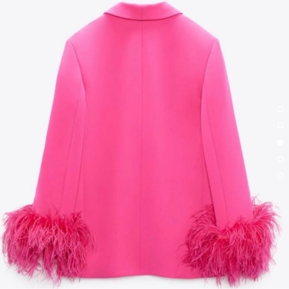 Zara Oversized Pink Blazer with Feathered Cuffs - Picture 2 of 5